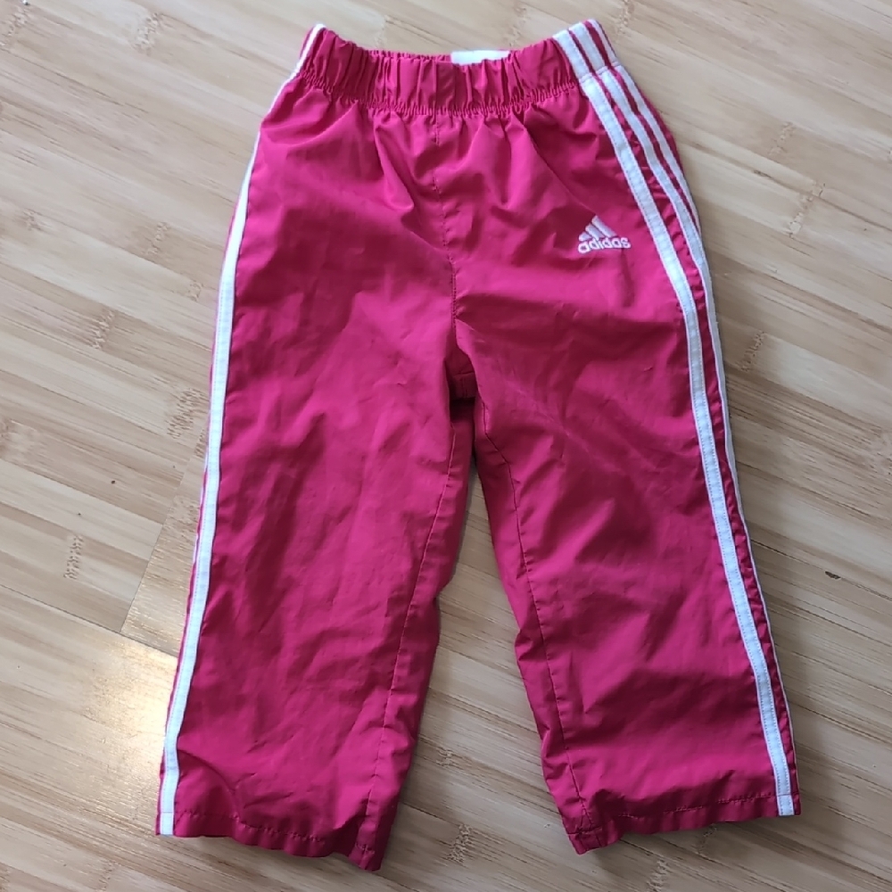 Childrens Adidas Pink Track Pants with White Stripes